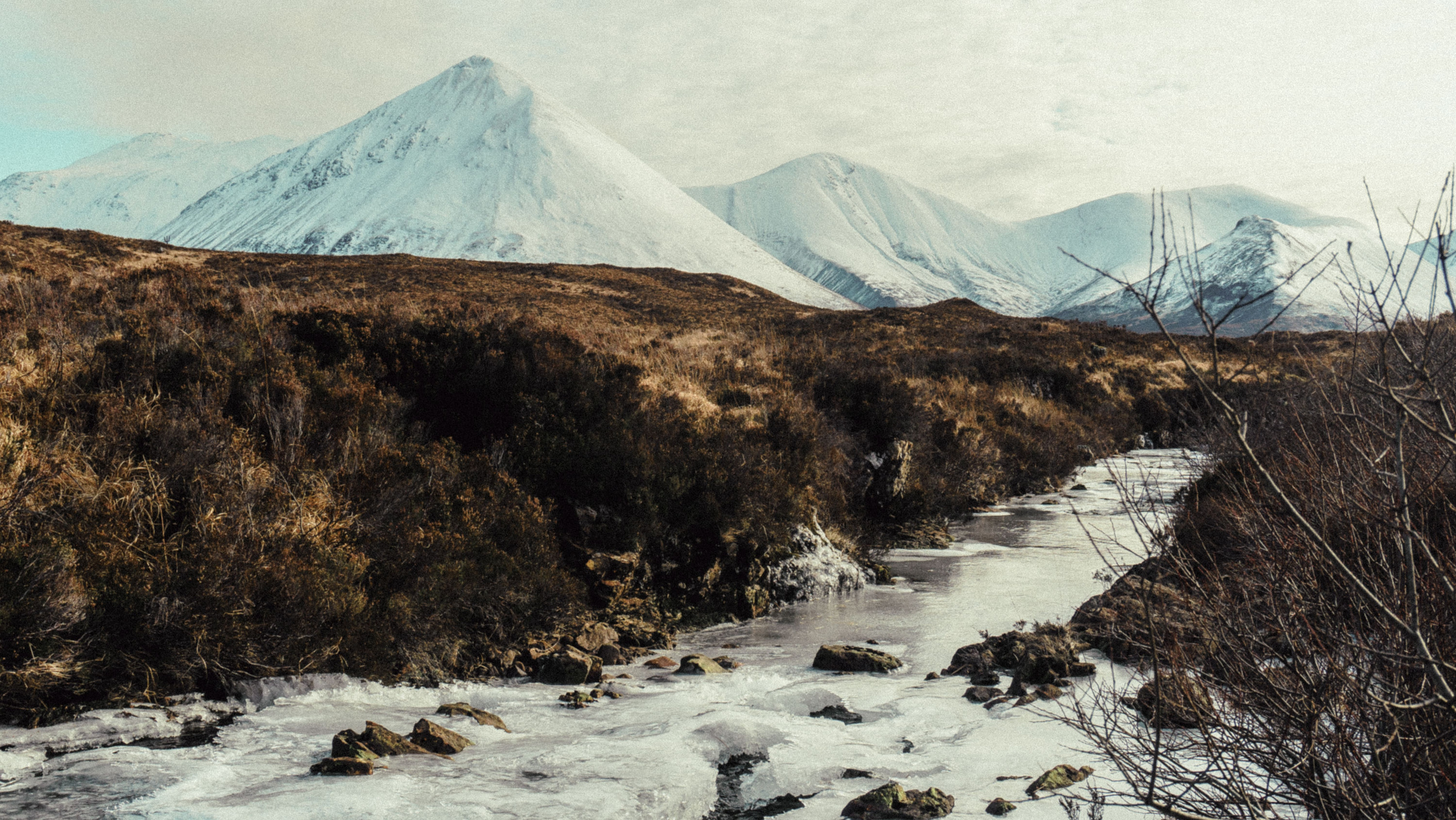 Snow Covered Mountains Near the River